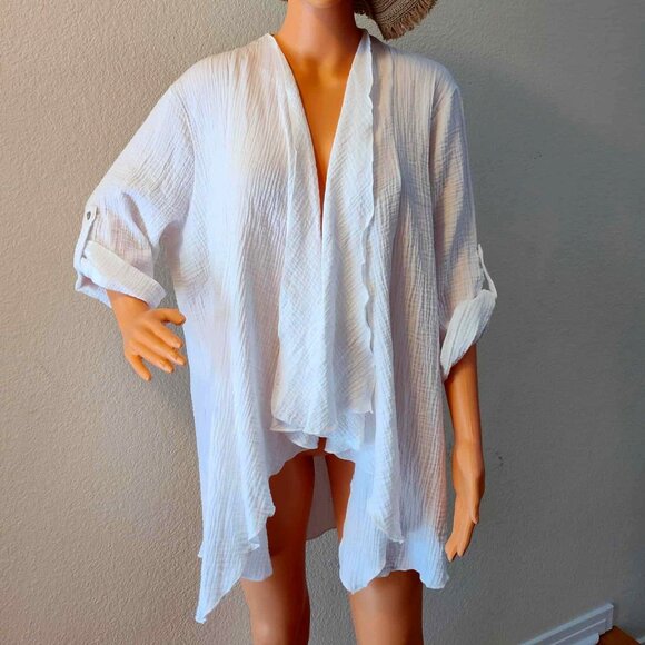 Kaktus Other - White Gauze flutter front jacket or beach cover-up, size M  - NWT